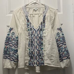 Sundance Cotton Blouse with Blue Embroidery size small